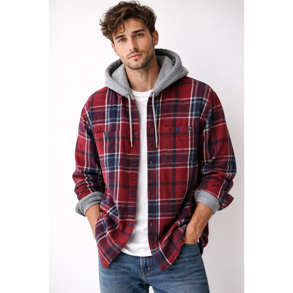 Vans Flannel Blue Plaid Hoodie Skater Lopes Syrah Blue Shirt XXL